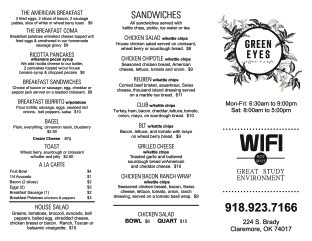 View Green Eyes Coffee + Cafe Menu